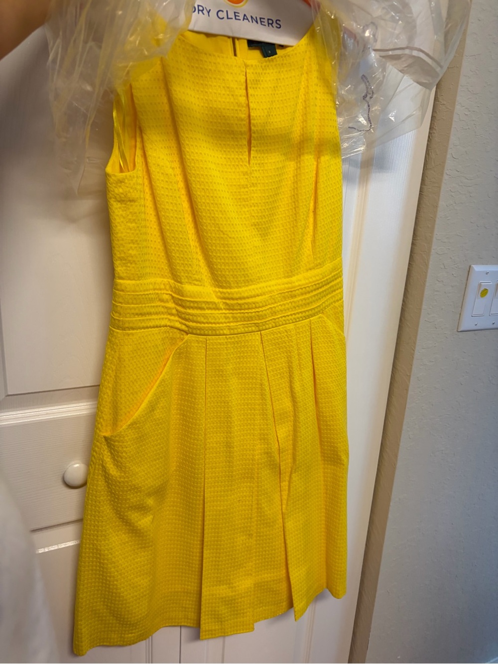 Sleeveless Yellow Textured Fit & Flare Dress